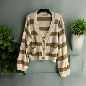 Beige Botany Cardigan Sweater Women’s Oversized S Tan Ivory Chunky Knit Button